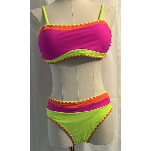 Sexy body 2-piece Color Block ,High Cut,Mid Waisted,Bandeau Adjustable Straps M - Picture 9 of 14